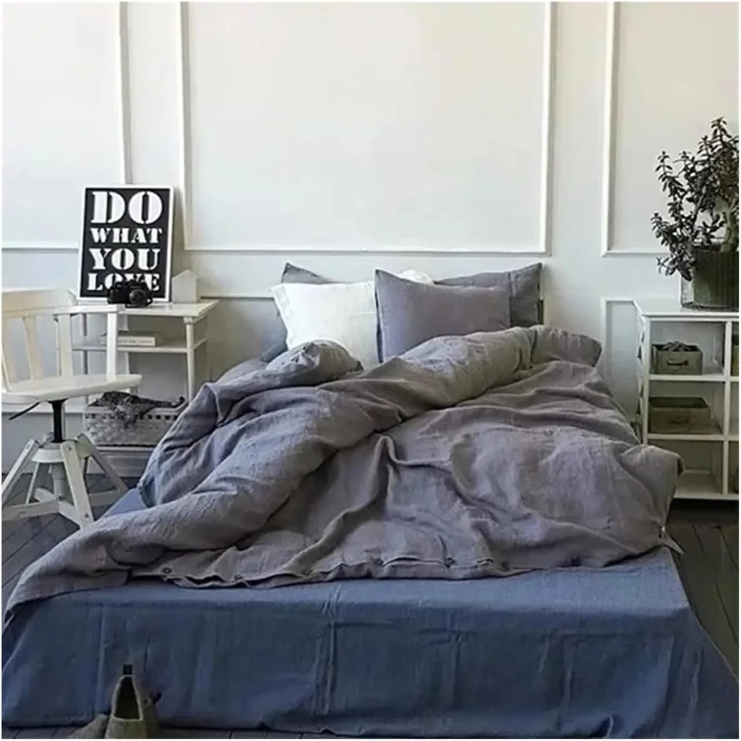 1 Duvet Cover Linen King Size Natural Gray Pink Blue Colors Customize(B,Twin)