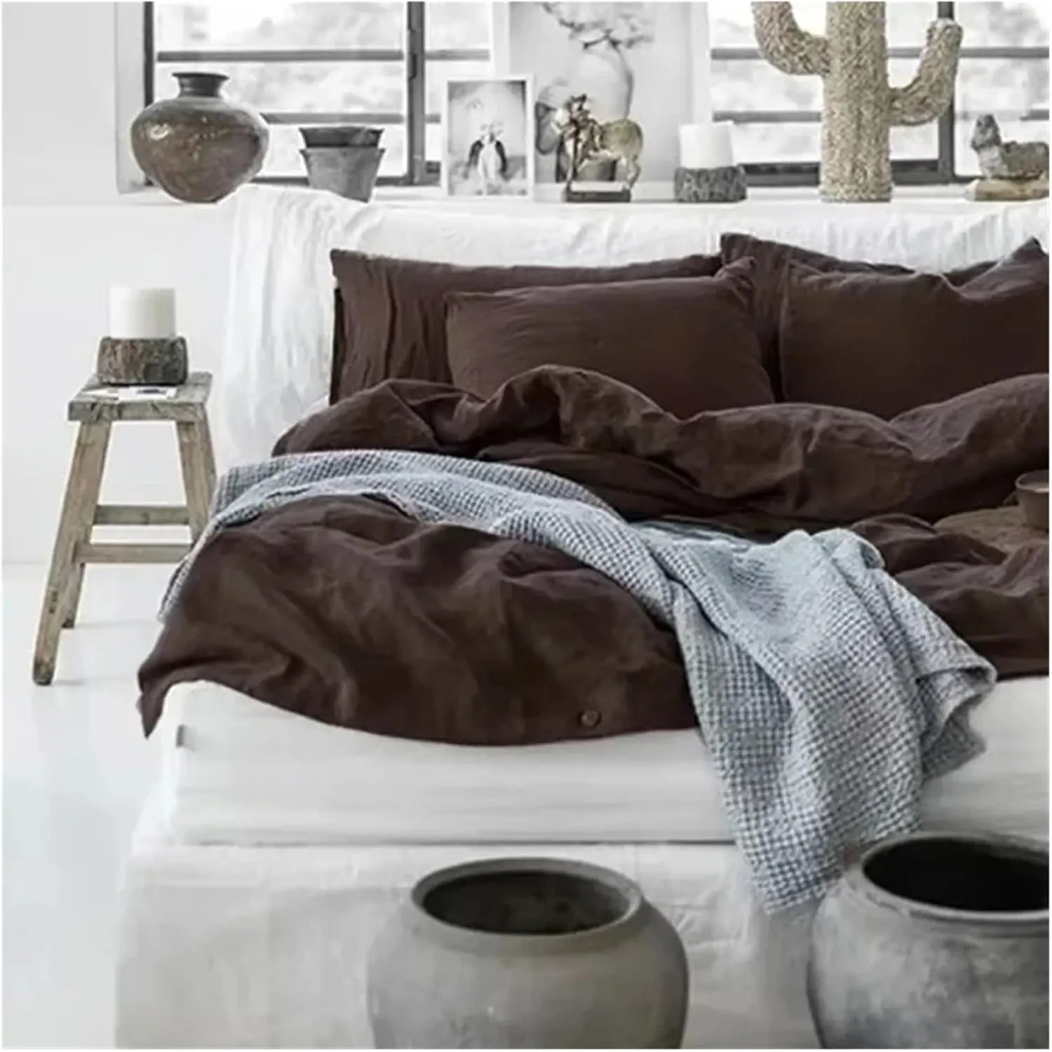 1 Duvet Cover Linen King Size Natural Gray Pink Blue Colors Customize(B,Twin)