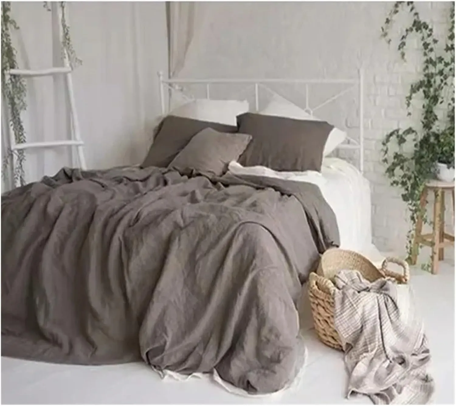 1 Duvet Cover Linen King Size Natural Gray Pink Blue Colors Customize(B,Twin)