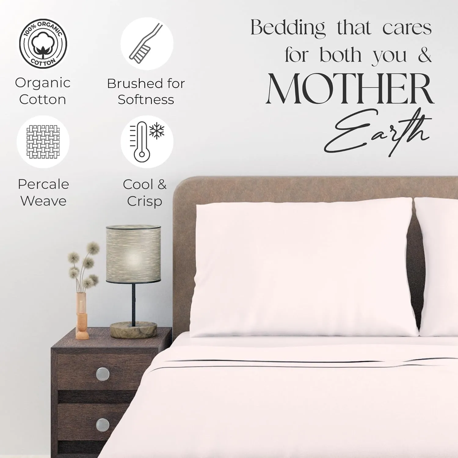 100% Cotton Twin Sheet Set, Organic Cotton Blush Sheets, Lightweight & Breathable, College Dorm Room Essentials Twin Bed Sheets with Deep Pockets, Cool & Crisp Percale Sheet Set