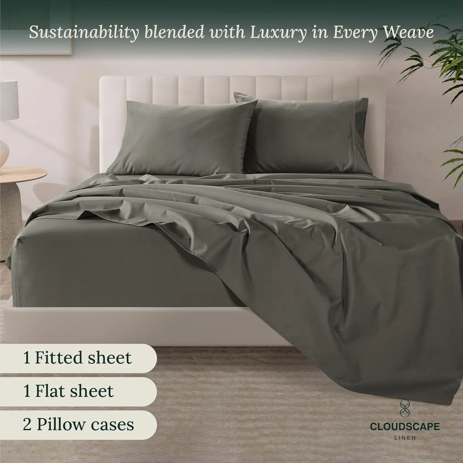 100% Egyptian Cotton Sheets Full Size, 4 Pcs Luxury Bedding Set, 1000 Thread Count Egyptian Cotton,Hotel Quality, Soft, Breathable and Durable, Deep Pockets up to 17, Charcoal Grey