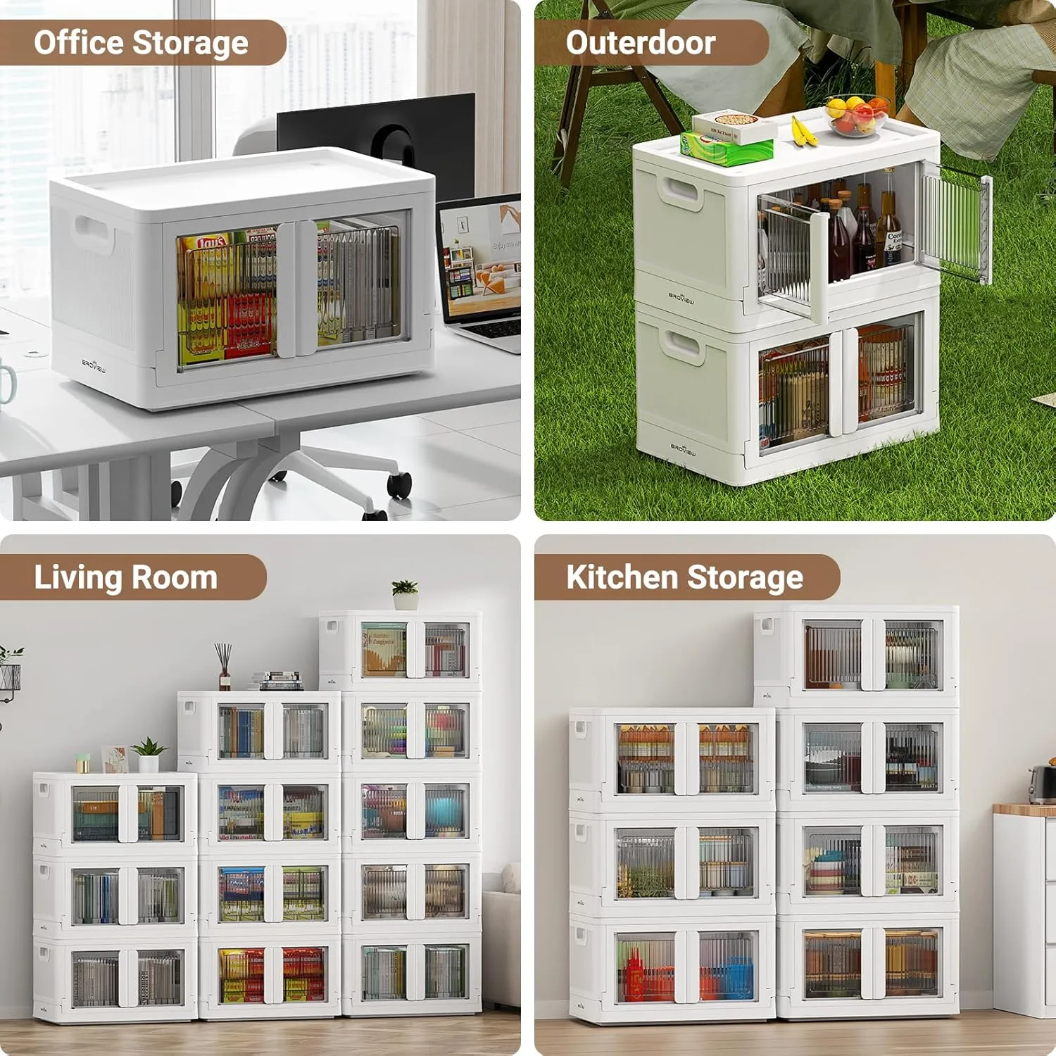 1Pack 100QT Total Plastic Storage Bins With Lids, 25Gal Total Stackable Containers With Wheels, Folding Closet Organizers, Collapsible Cabinet with Doors for Closet Home Dorm, V6 White
