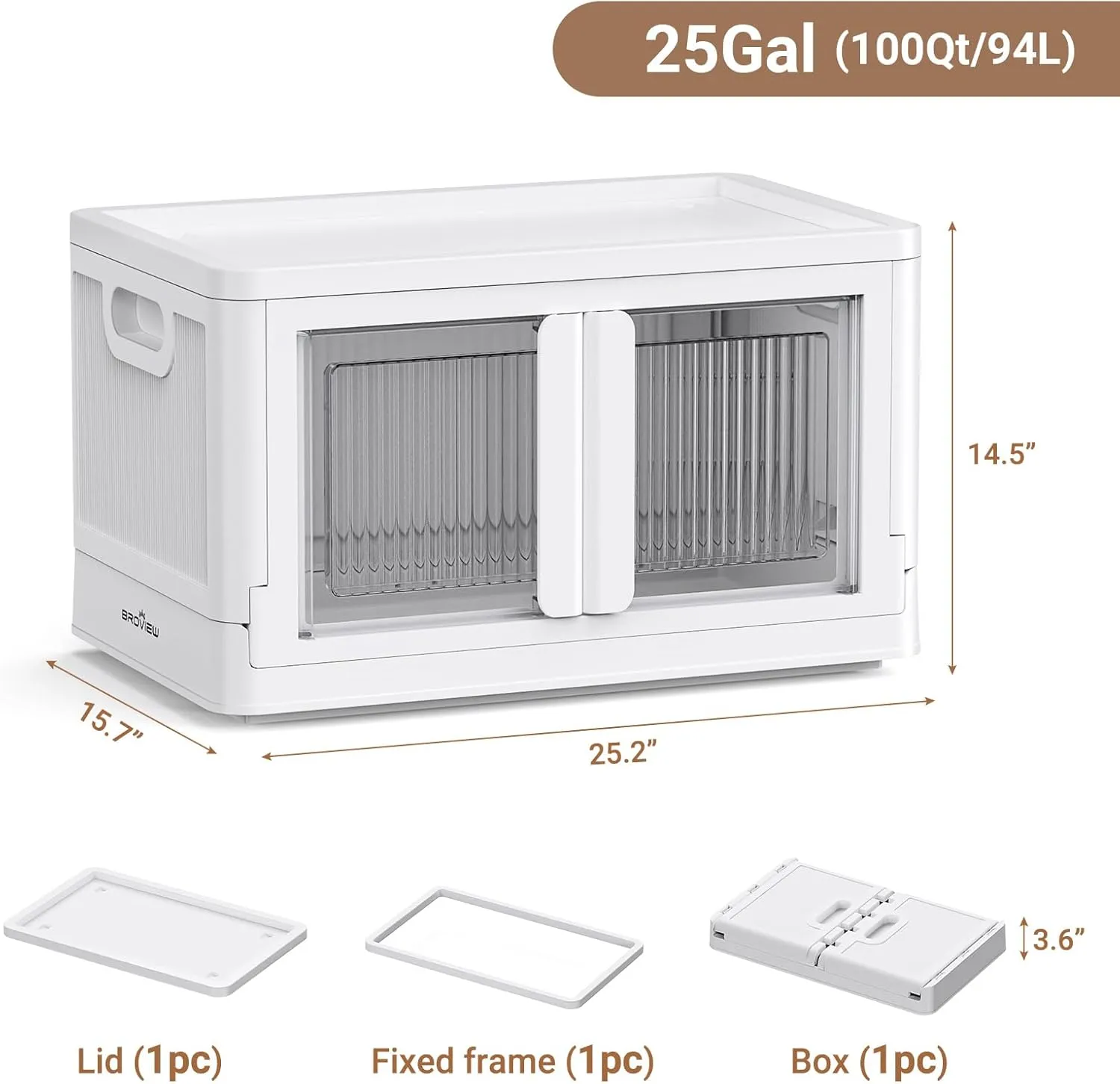 1Pack 100QT Total Plastic Storage Bins With Lids, 25Gal Total Stackable Containers With Wheels, Folding Closet Organizers, Collapsible Cabinet with Doors for Closet Home Dorm, V6 White