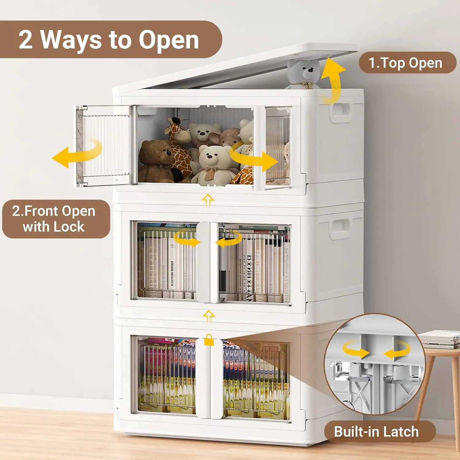 1Pack 100QT Total Plastic Storage Bins With Lids, 25Gal Total Stackable Containers With Wheels, Folding Closet Organizers, Collapsible Cabinet with Doors for Closet Home Dorm, V6 White