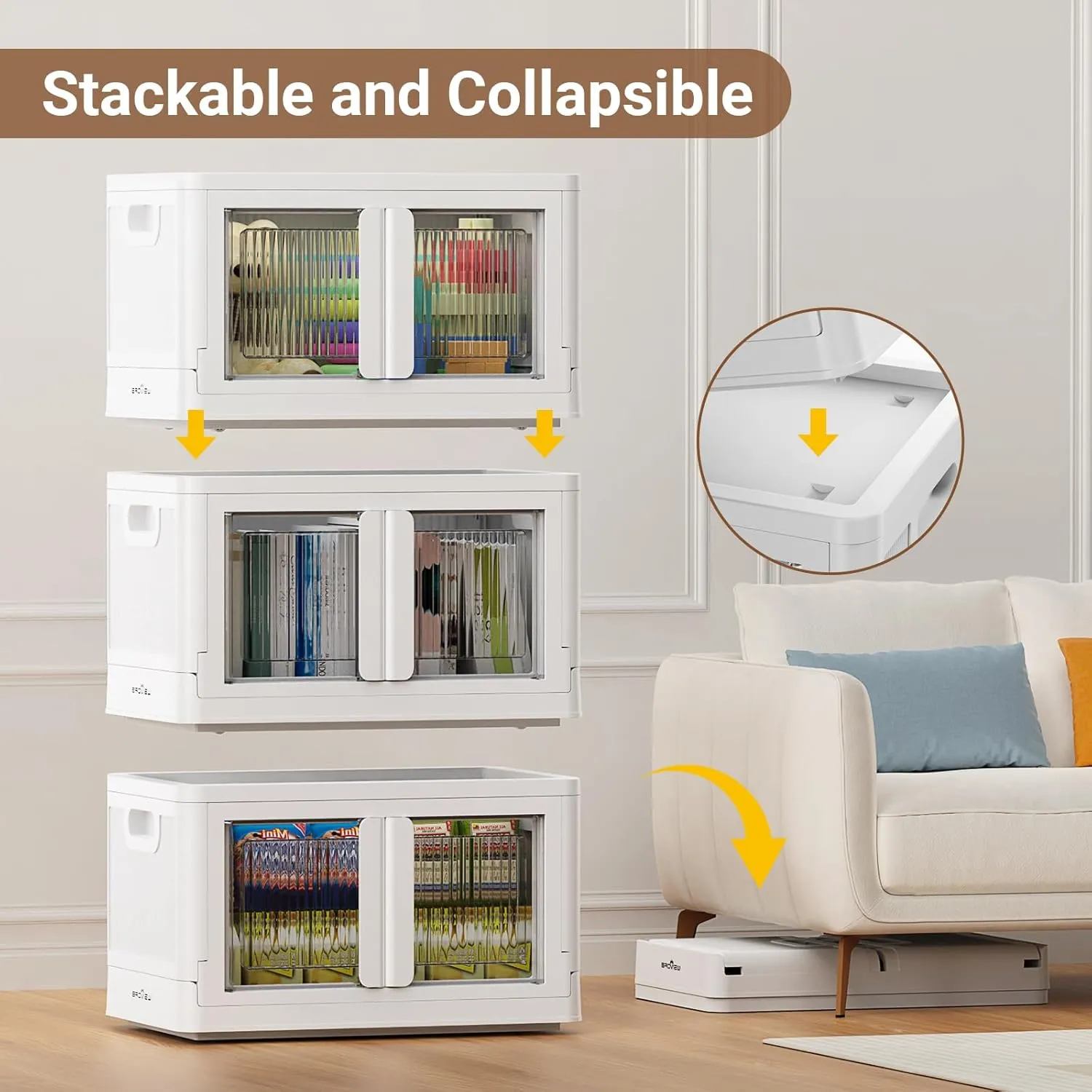 1Pack 100QT Total Plastic Storage Bins With Lids, 25Gal Total Stackable Containers With Wheels, Folding Closet Organizers, Collapsible Cabinet with Doors for Closet Home Dorm, V6 White