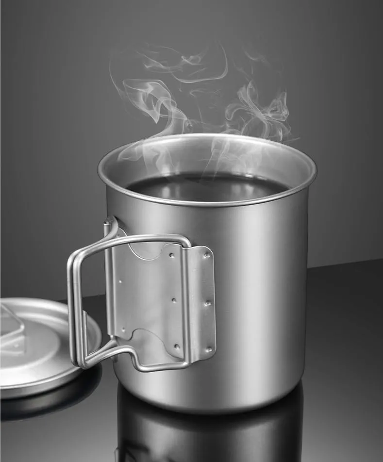 1PC Outdoor Camping Pure Titanium Folding Water Cup Single Layer Lightweight Portable Coffee Cup Mug(550ml)