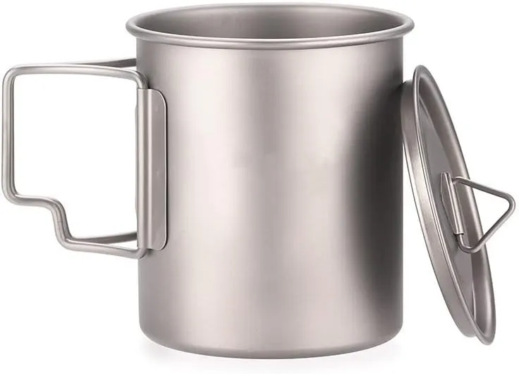 1PC Outdoor Camping Pure Titanium Folding Water Cup Single Layer Lightweight Portable Coffee Cup Mug(550ml)
