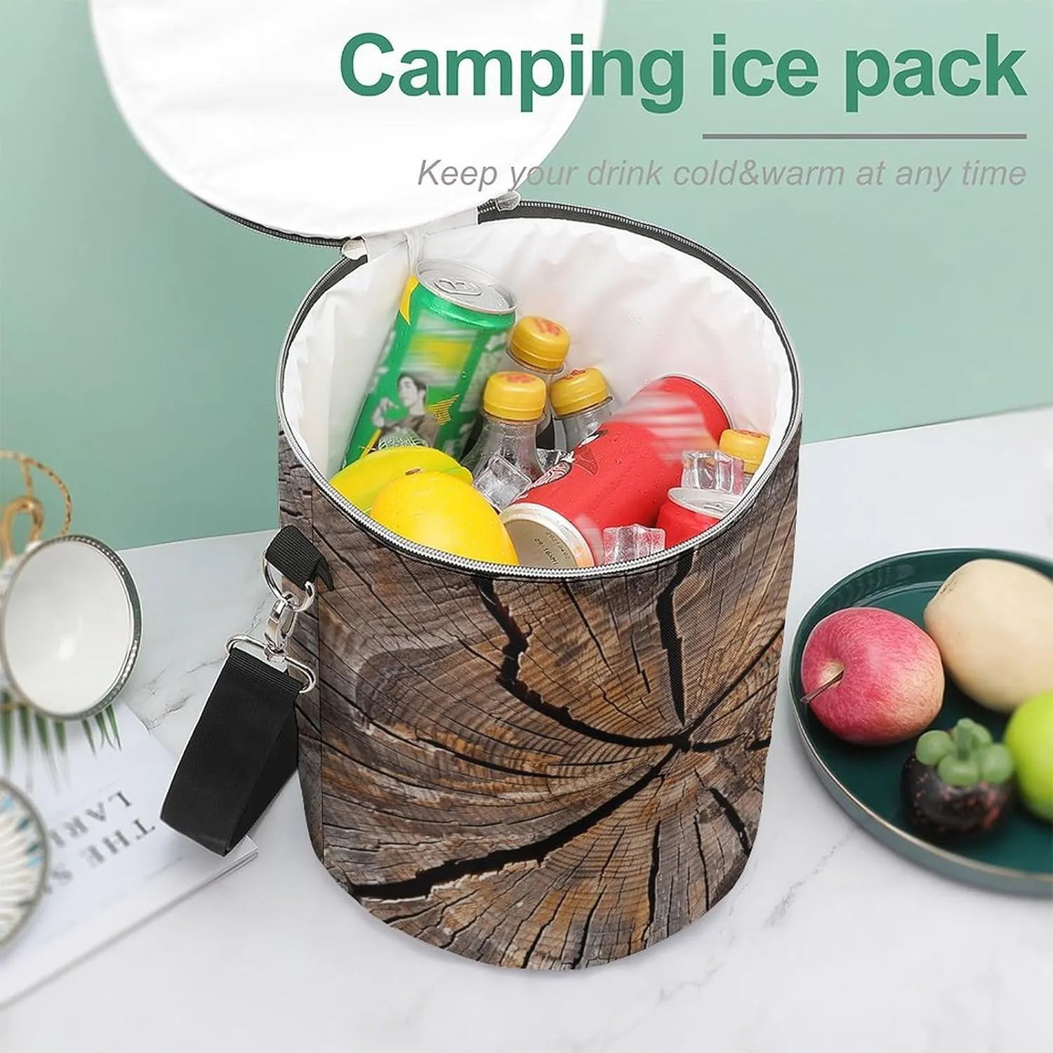 24 Cans Collapsible Soft Cooler Bag,Tree Stump Wood Grain Large Leakproof Camping Cooler,Portable Travel Cooler for Picnic, Camping, Beach, Trip