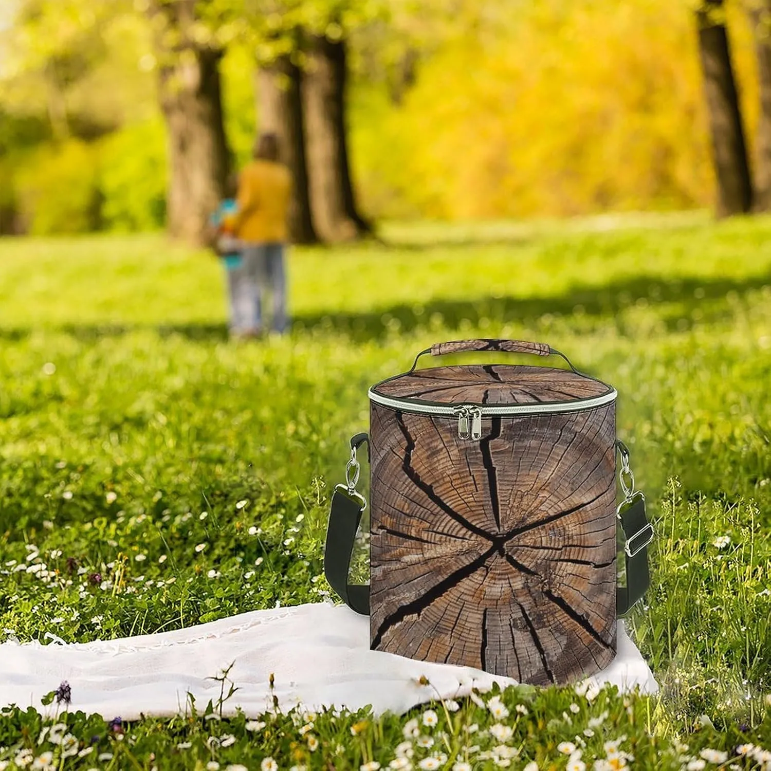 24 Cans Collapsible Soft Cooler Bag,Tree Stump Wood Grain Large Leakproof Camping Cooler,Portable Travel Cooler for Picnic, Camping, Beach, Trip