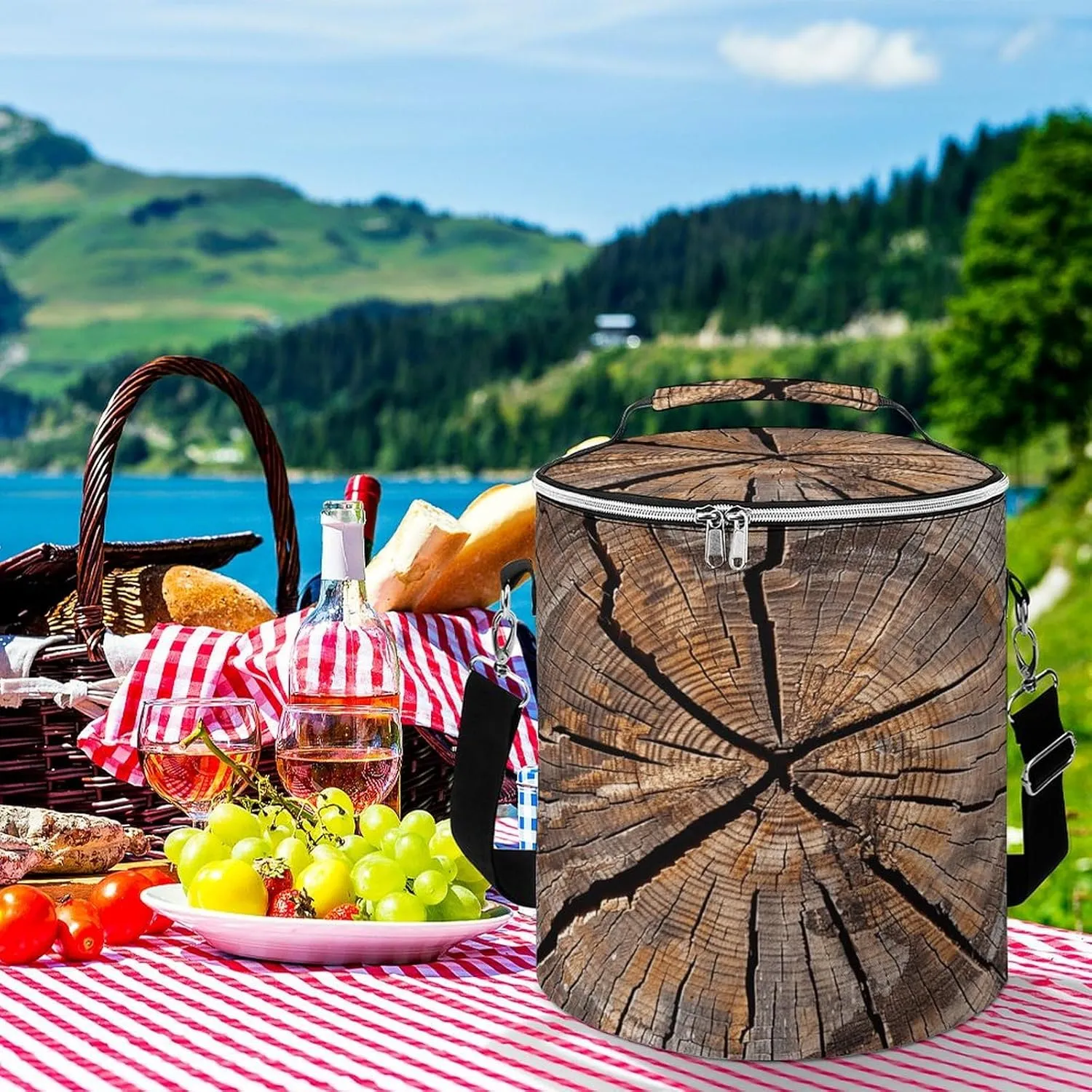 24 Cans Collapsible Soft Cooler Bag,Tree Stump Wood Grain Large Leakproof Camping Cooler,Portable Travel Cooler for Picnic, Camping, Beach, Trip