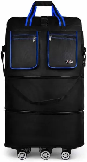30 Inch Expandable Foldable Rolling Travel Bag with Detachable Wheels for Moving Storage Camping Collapsible Waterproof Wheeled Duffle Organizer(30in-black/blue)