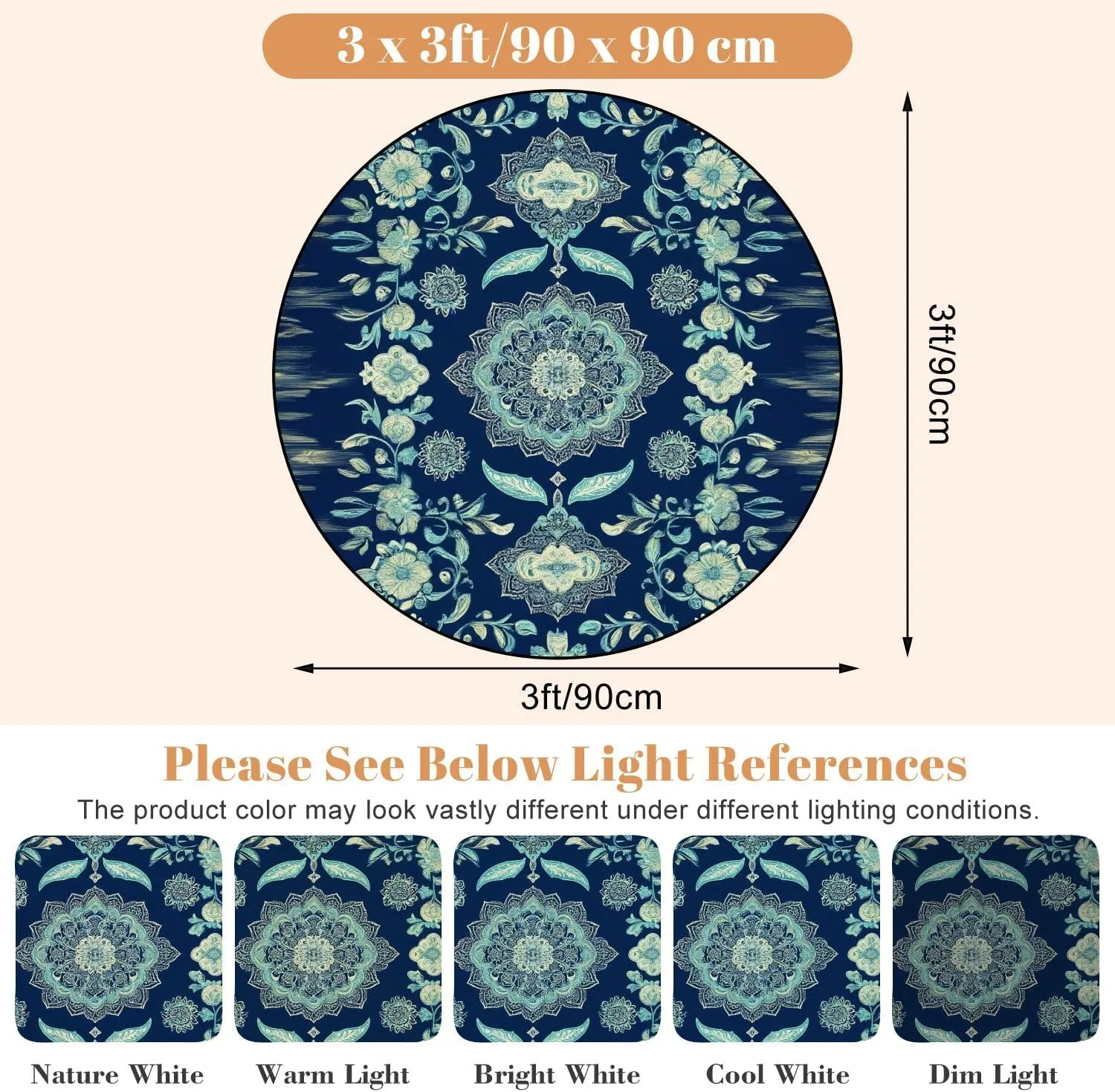 3ft Round Rugs for Living Room Rug Premium Print Reversible Non Slip Yoga Pilates Machine Washable Area Rugs for Bedroom Non Slip Rug Soft Carpet for Kids Room Dining Room Entrance