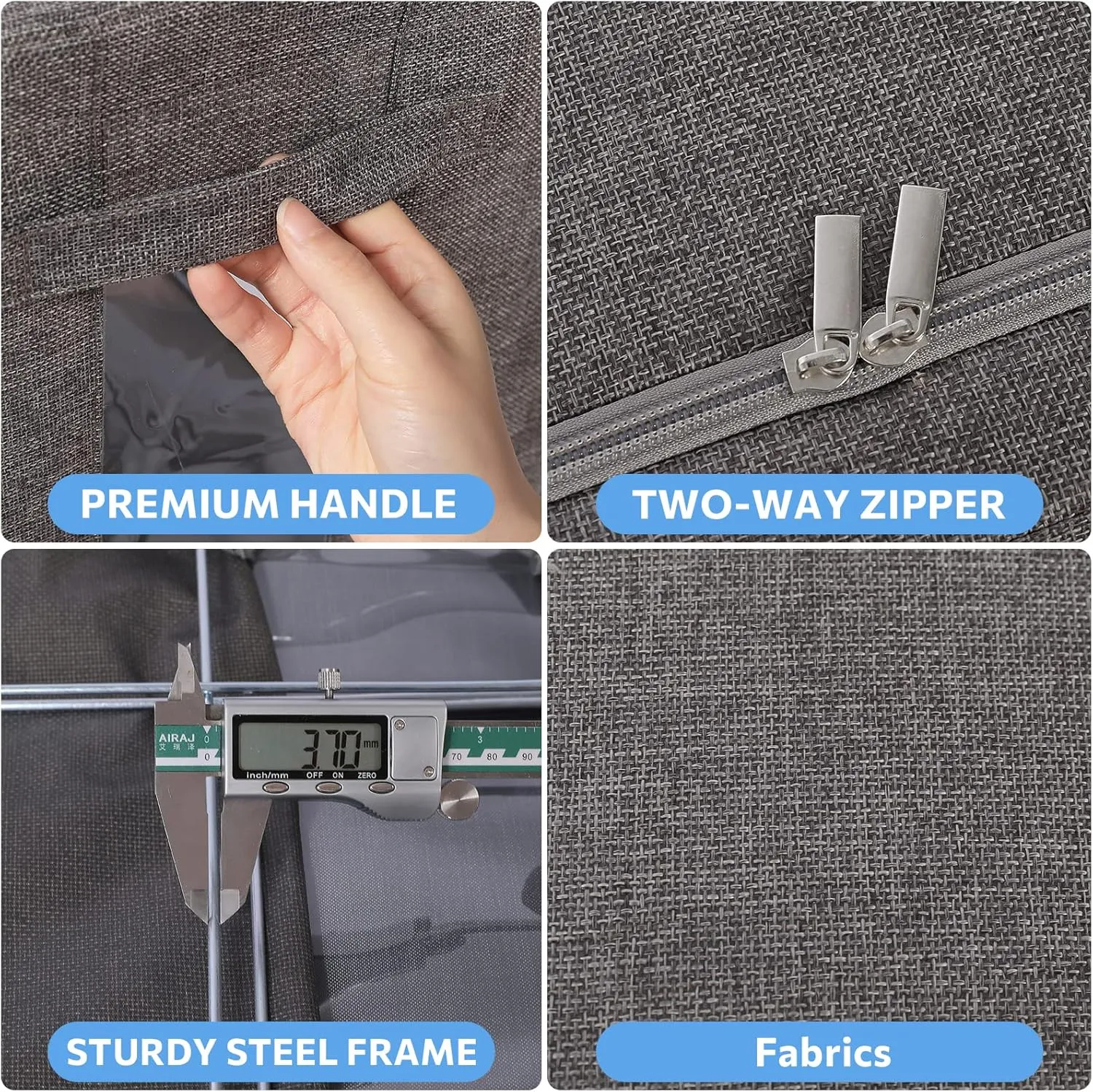 3Pack Foldable Storage Bins - Frame Storage Box Linen Fabric Stackable Clothes Container Organizer with Clear Window & Carry Handles Large Capacity (Medium-36L, Dark Gray)