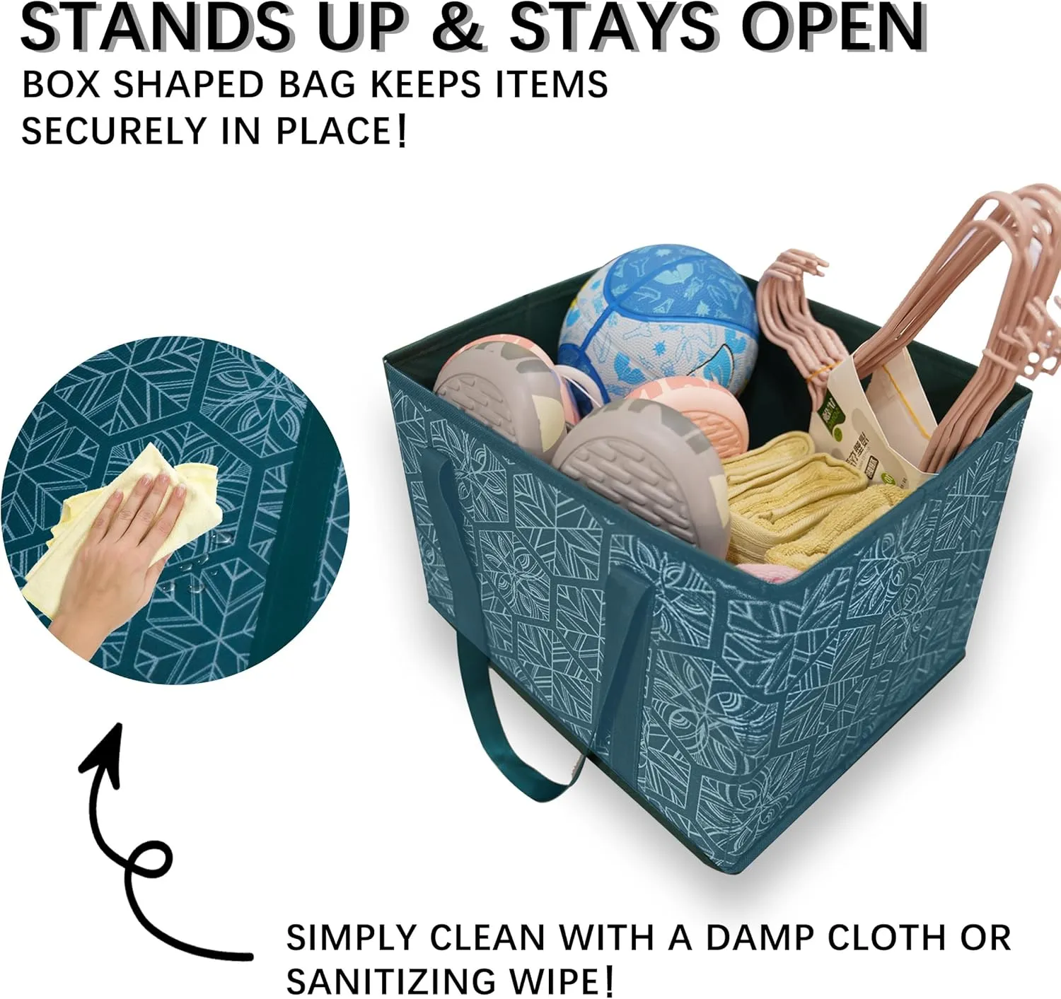 3Pk Reusable Grocery Bags, Foldable Shopping Bags for Groceries with Long Handles & Reinforced Bottom