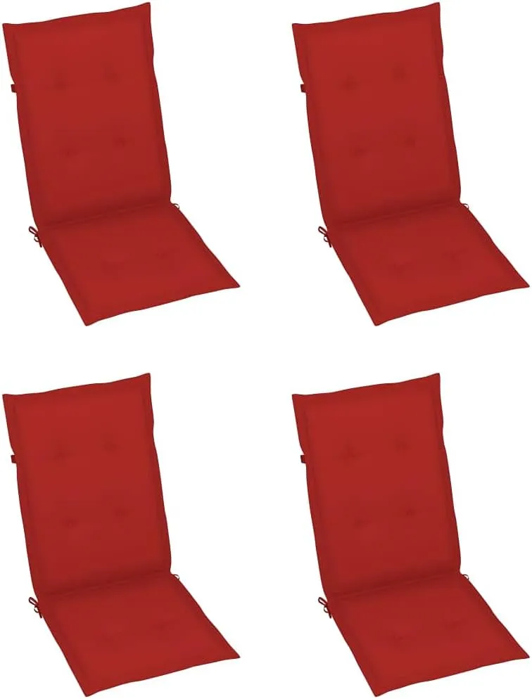 4 Pcs Patio Reclining Chairs with Red Cushions Solid Acacia Wood Outdoor Lounge Furniture Foldable Recliners for Garden Backyard Poolside