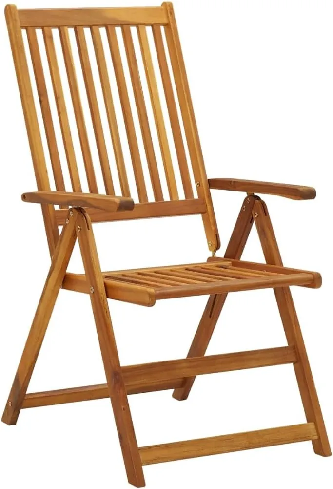 4 Pcs Patio Reclining Chairs with Red Cushions Solid Acacia Wood Outdoor Lounge Furniture Foldable Recliners for Garden Backyard Poolside