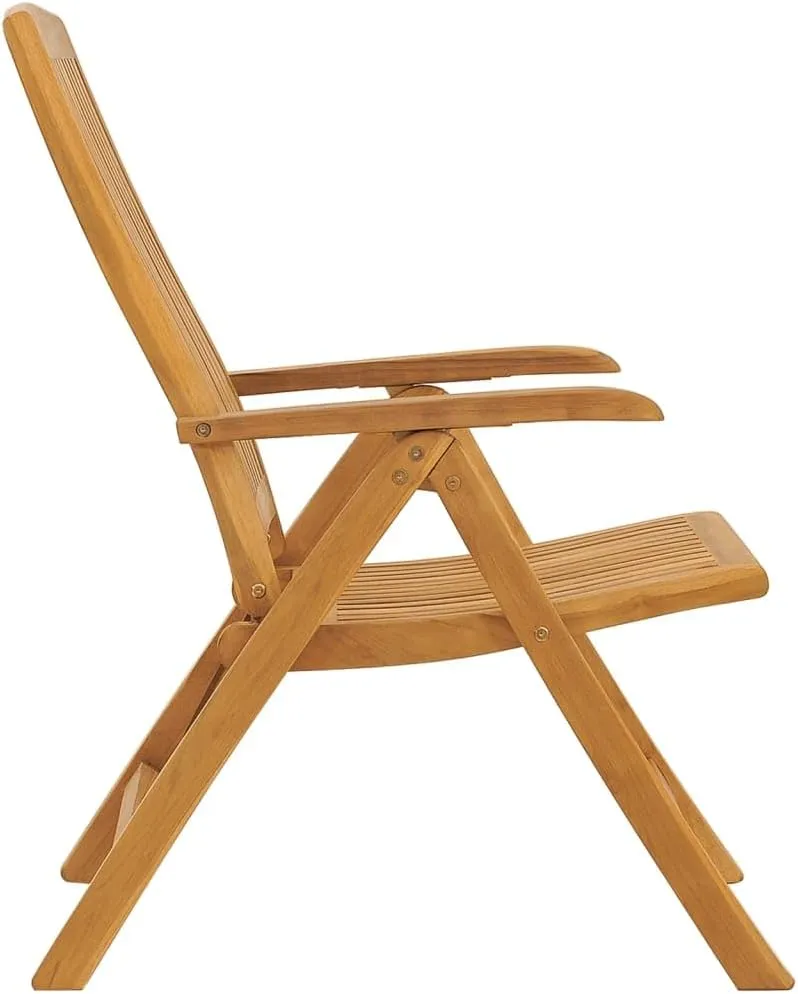 4-Piece Solid Teak Wood Reclining Patio Chairs with Gray Cushions, Adjustable Backrest Outdoor Lounge Furniture Set for Poolside Sunbathing & Backyard Relaxation