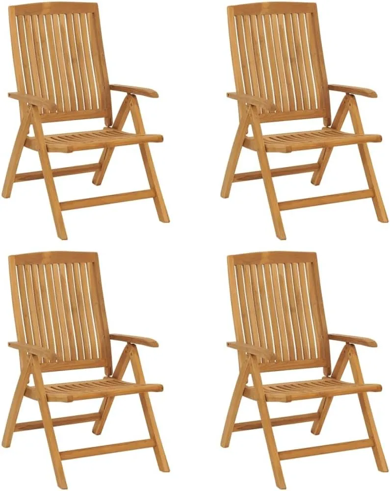 4-Piece Solid Teak Wood Reclining Patio Chairs with Gray Cushions, Adjustable Backrest Outdoor Lounge Furniture Set for Poolside Sunbathing & Backyard Relaxation