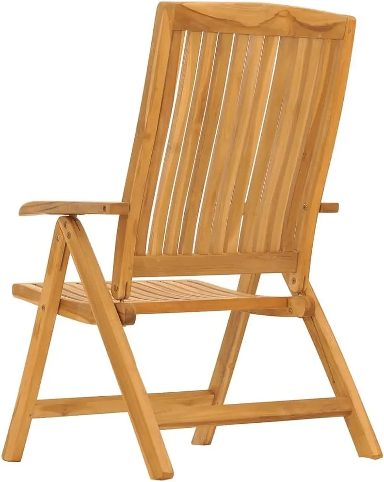 4-Piece Solid Teak Wood Reclining Patio Chairs with Gray Cushions, Adjustable Backrest Outdoor Lounge Furniture Set for Poolside Sunbathing & Backyard Relaxation