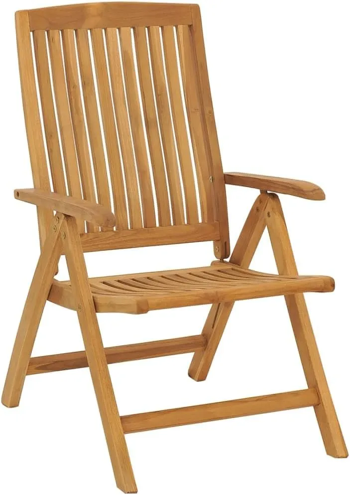 4-Piece Solid Teak Wood Reclining Patio Chairs with Gray Cushions, Adjustable Backrest Outdoor Lounge Furniture Set for Poolside Sunbathing & Backyard Relaxation