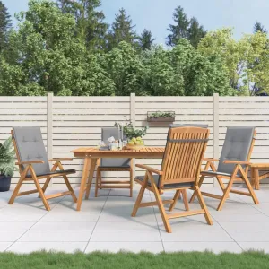 4-Piece Solid Teak Wood Reclining Patio Chairs with Gray Cushions, Adjustable Backrest Outdoor Lounge Furniture Set for Poolside Sunbathing & Backyard Relaxation