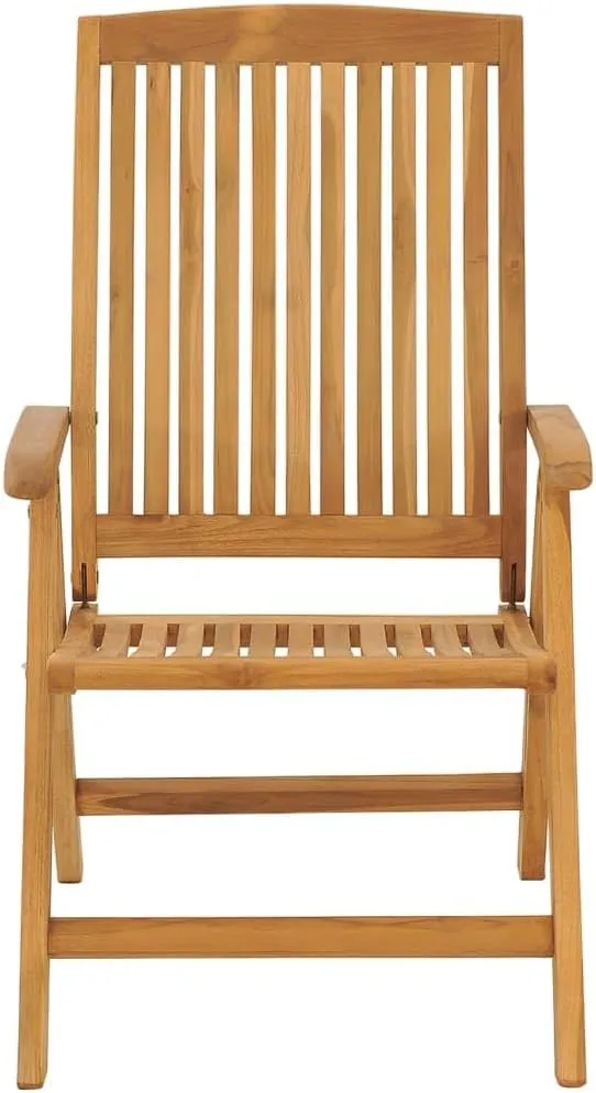 4-Piece Solid Teak Wood Reclining Patio Chairs with Gray Cushions, Adjustable Backrest Outdoor Lounge Furniture Set for Poolside Sunbathing & Backyard Relaxation