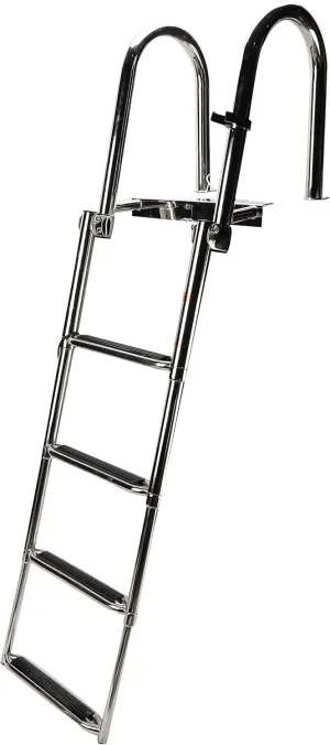 4 Step Stainless Steel Pontoon Boat Ladder - Foldable Telescoping Rear Entry Inboard Ladder with Pedal Hand Railing