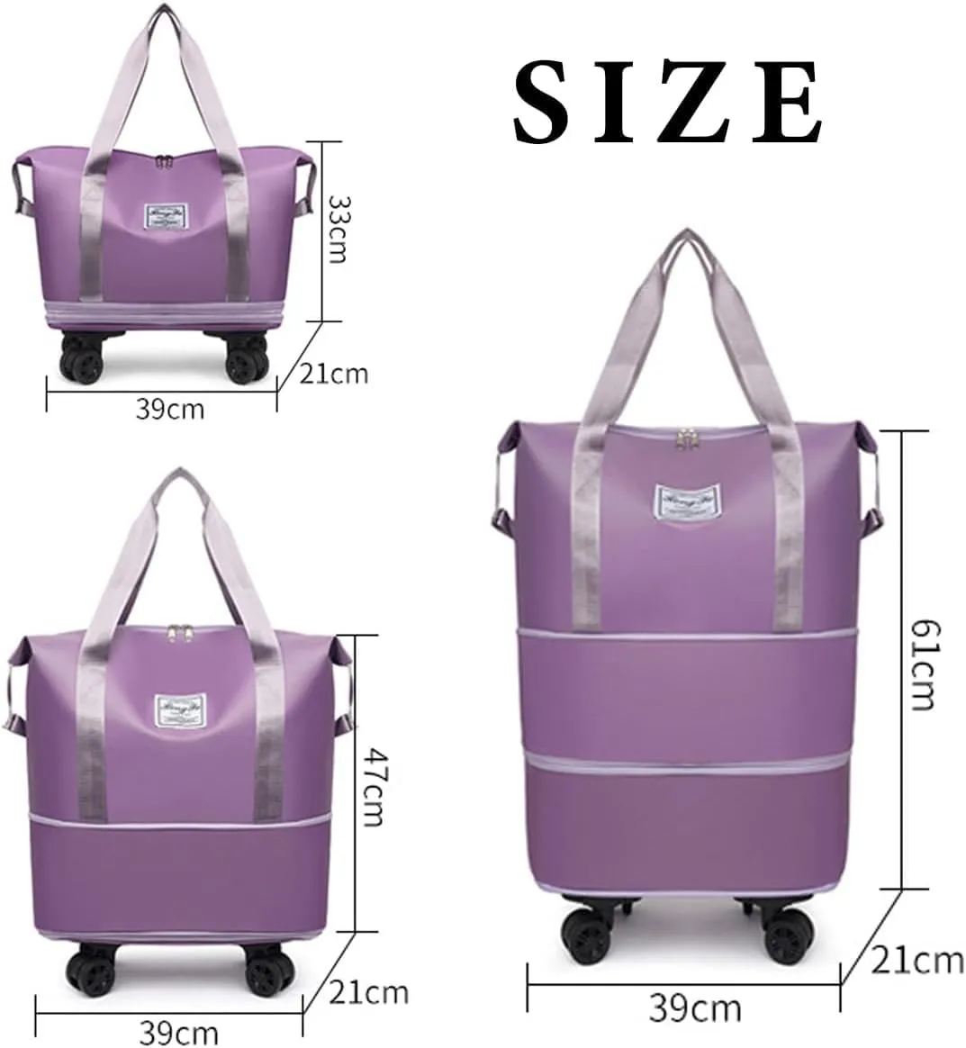 40 L Klarson Expandable Bag with Wheels, Klarson Travel Bag, Large Capacity Dry and Wet Separation Storage Luggage Bag, Three-Layer Expandable, Waterproof and Wear-Resistant (Dark blue)