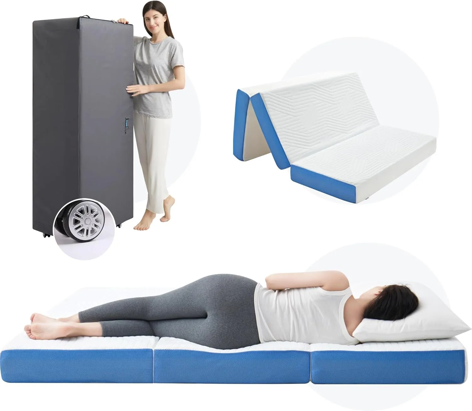 6 Inch Queen Foldable Mattress,Gel Infused Memory Foam Trifold Mattress with Carry Bag, Washable Cover,Floor Mat for Guest,RV,Portable(80“x 60“x 6“)