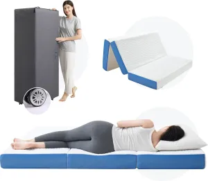 6 Inch Queen Foldable Mattress,Gel Infused Memory Foam Trifold Mattress with Carry Bag, Washable Cover,Floor Mat for Guest,RV,Portable(80“x 60“x 6“)