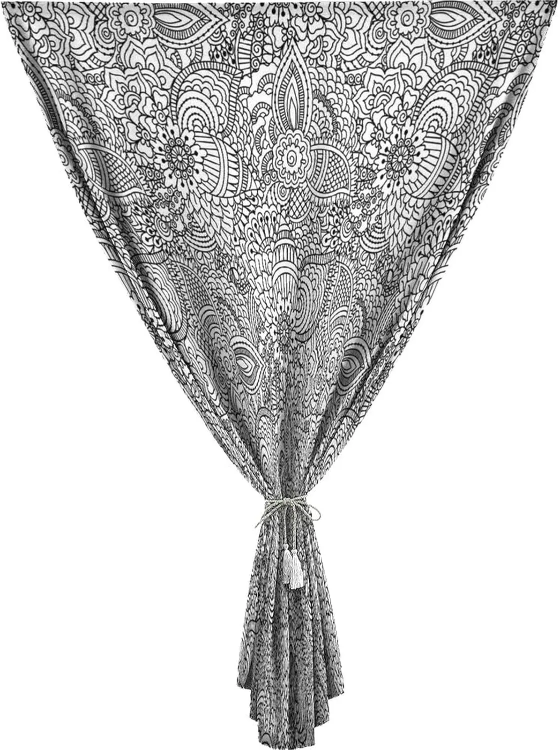 Adjustable Blackout Shades, Henna Portable Blackout Curtain, Monochrome Design Mehendi Swirls Asian Leaves Print Living Room Bedroom Window Drapes,47W x54L Inch, for Bathroom Living Room Bedroom