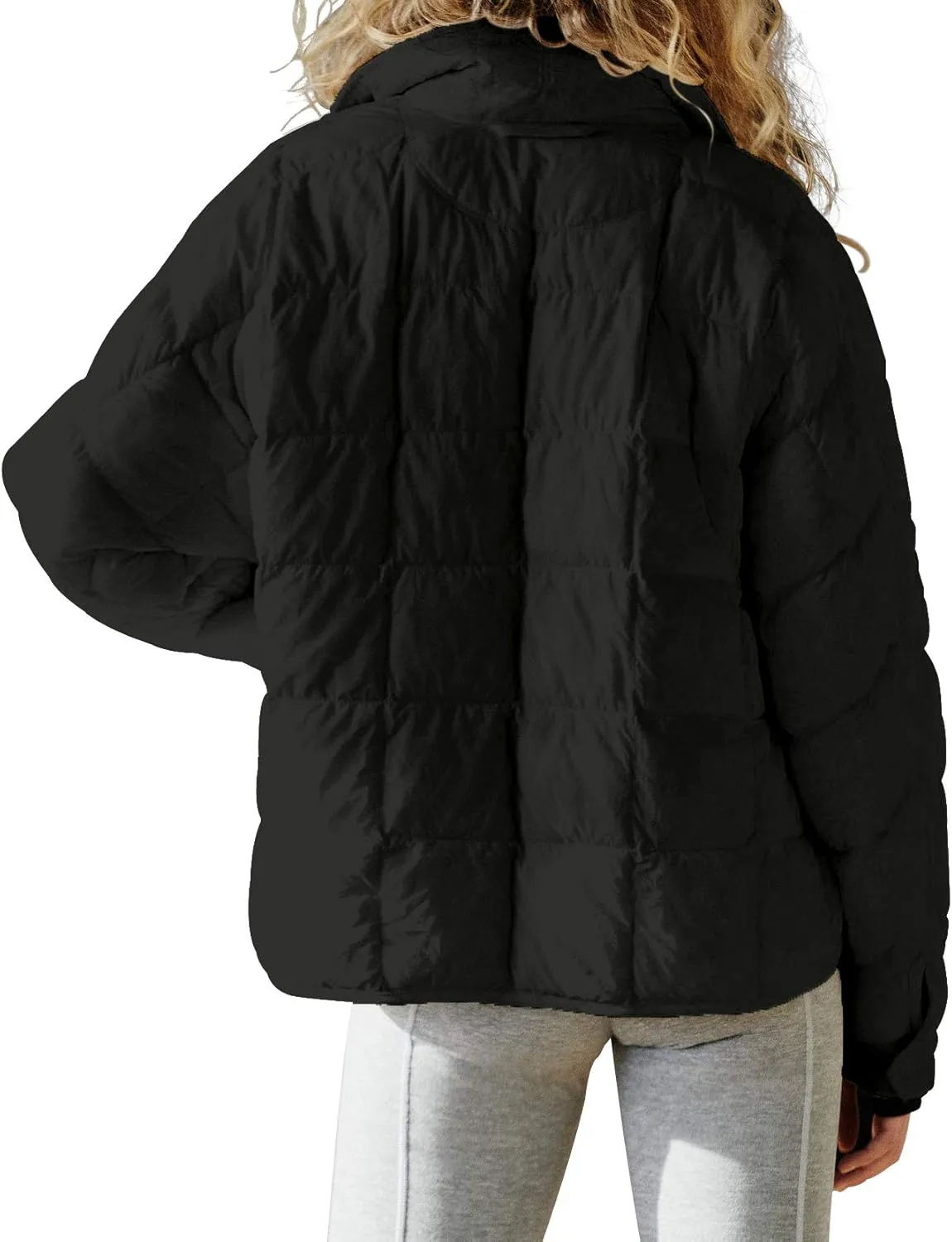 Aiopr Women's Oversized Lightweight Down Coat Long Sleeve Zip Packable Short Puffer Jackets