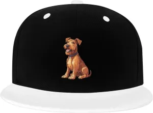 Airedale Dog Cartoon Color-Block Flat Brim Snapback Cap for Men & Women, Adjustable Hip-Hop Hat White
