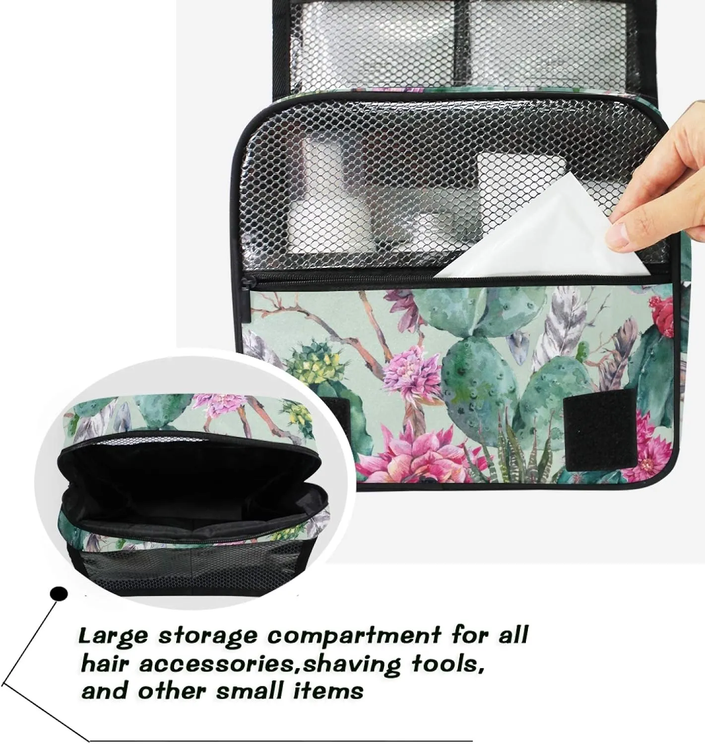 ALAZA Cactus Red Flower Hanging Toiletry Bag for Women Travel Cosmetics Bag Large Capacity Makeup Pouch with Hook Bathroom Storage Bag Waterproof
