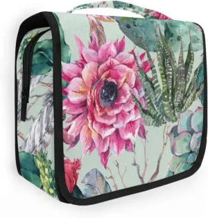 ALAZA Cactus Red Flower Hanging Toiletry Bag for Women Travel Cosmetics Bag Large Capacity Makeup Pouch with Hook Bathroom Storage Bag Waterproof