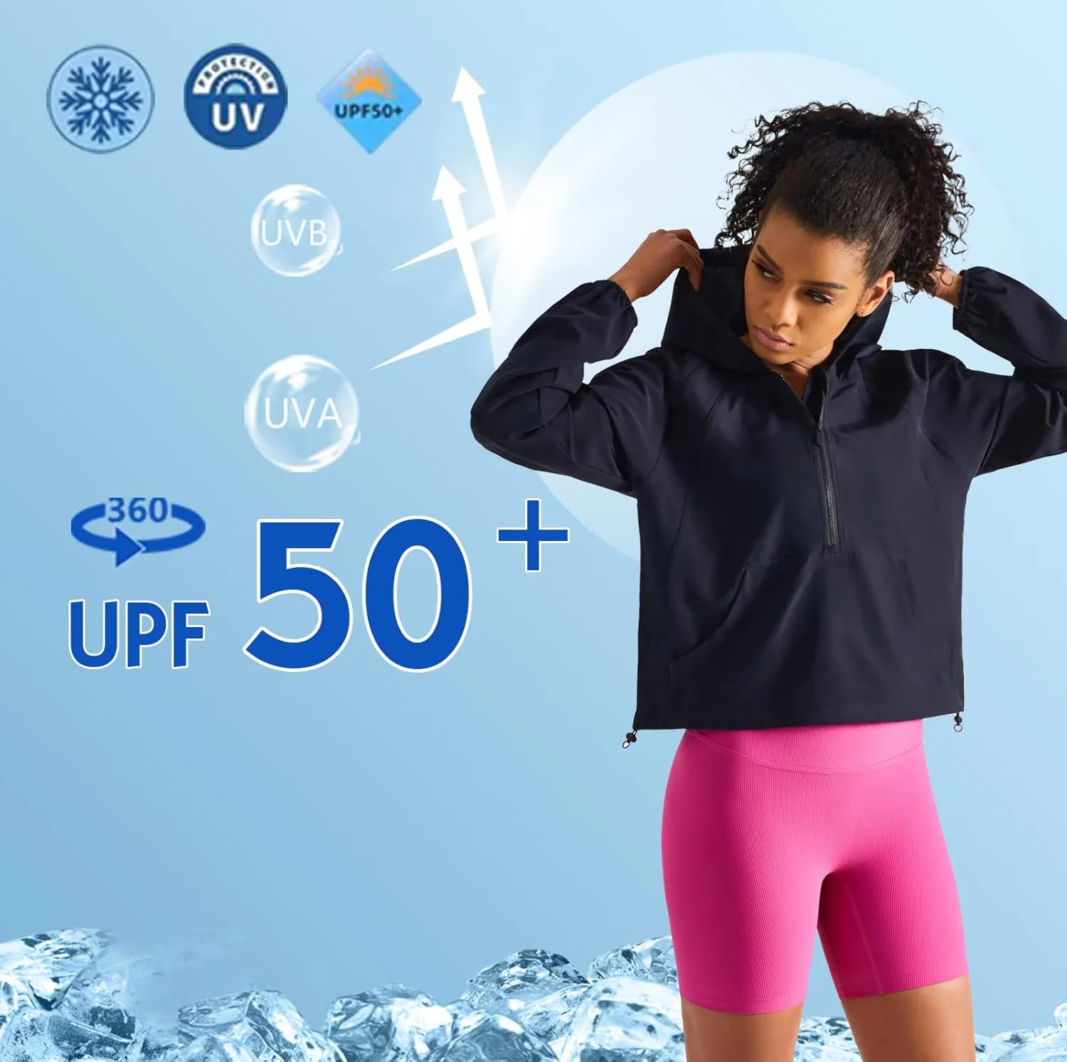 altiland Lightweight Workout Jacket for Women, Cropped Athletic Gym Running Hoodie, UV Protection Half Zip Pullover UPF 50 
