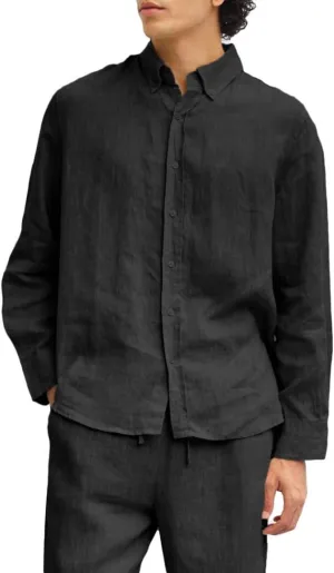 Amazhiyu Men's Relaxed Fit Pure Linen Long Sleeve Button Down Shirt Casual Summer