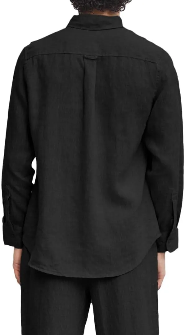 Amazhiyu Men's Relaxed Fit Pure Linen Long Sleeve Button Down Shirt Casual Summer