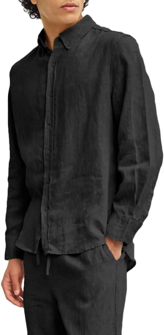 Amazhiyu Men's Relaxed Fit Pure Linen Long Sleeve Button Down Shirt Casual Summer
