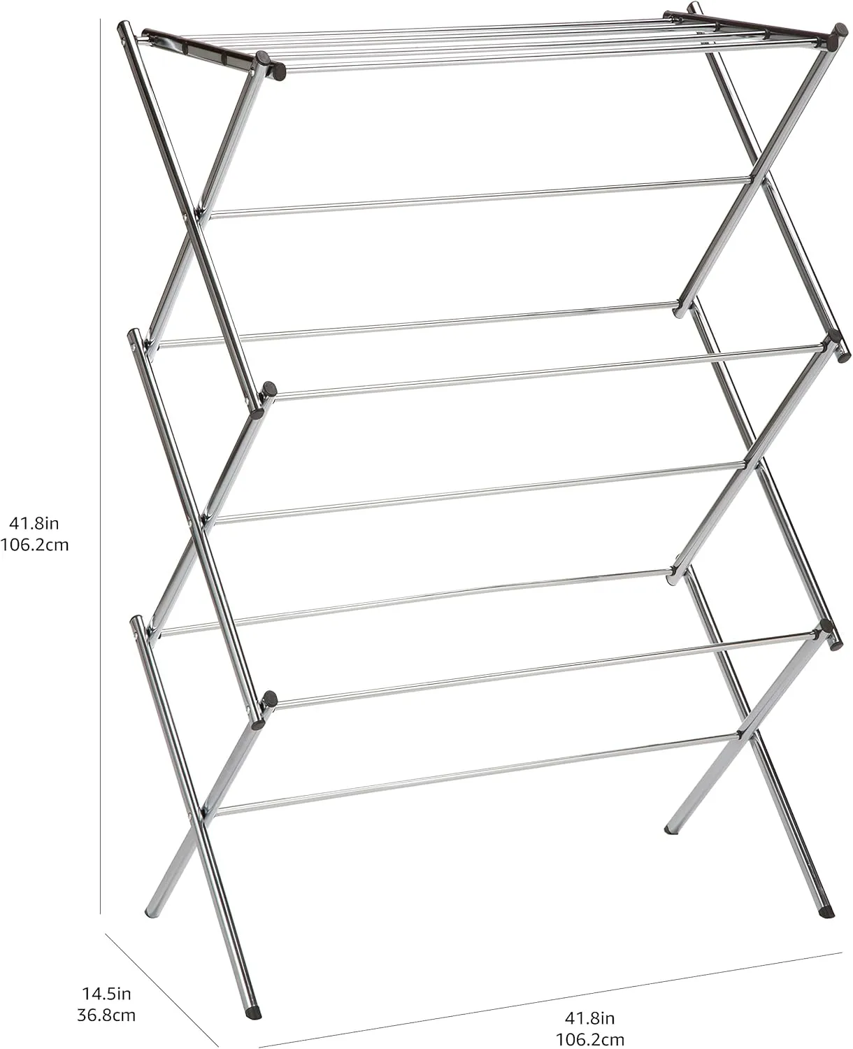 Amazon Basics Foldable Portable Laundry Drying Rack for Indoor Air Drying Clothing, 14.5 x 29.5 x 41.8 inches (LxWxH), Chrome Silver
