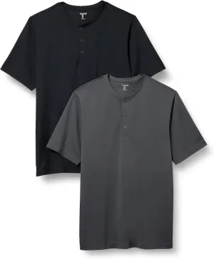 Amazon Essentials Henley Shirts for Men, Short Sleeve, Quick-Dry Jersey, Regular-Fit, 2-Pack
