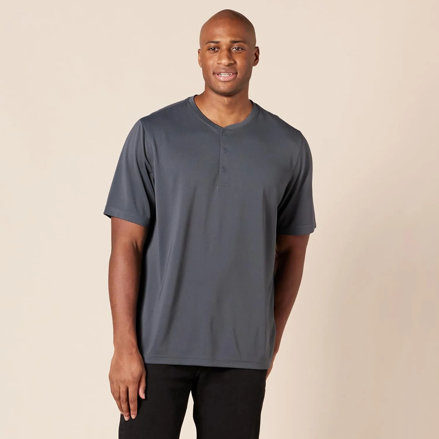 Amazon Essentials Henley Shirts for Men, Short Sleeve, Quick-Dry Jersey, Regular-Fit, 2-Pack
