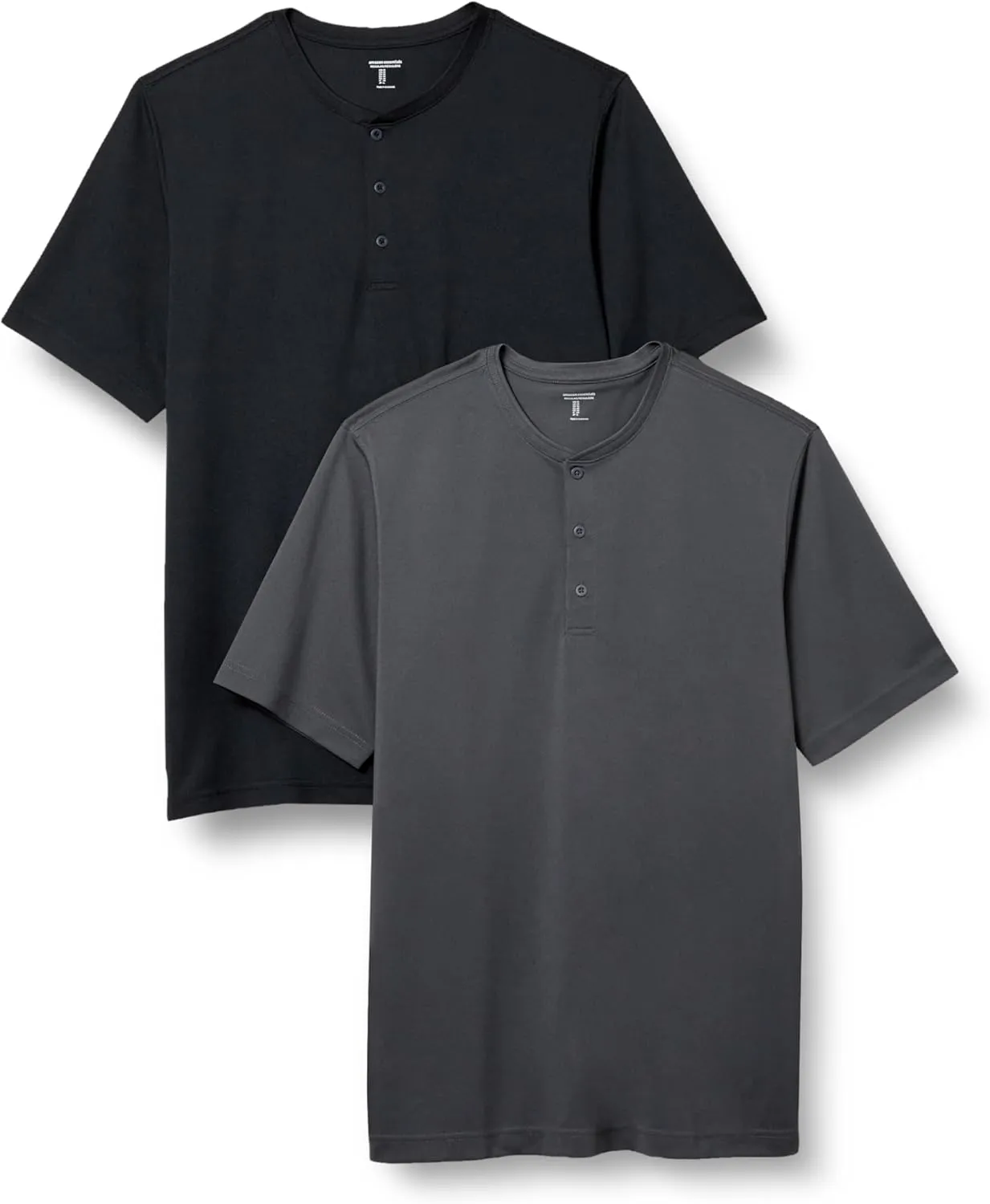 Amazon Essentials Henley Shirts for Men, Short Sleeve, Quick-Dry Jersey, Regular-Fit, 2-Pack