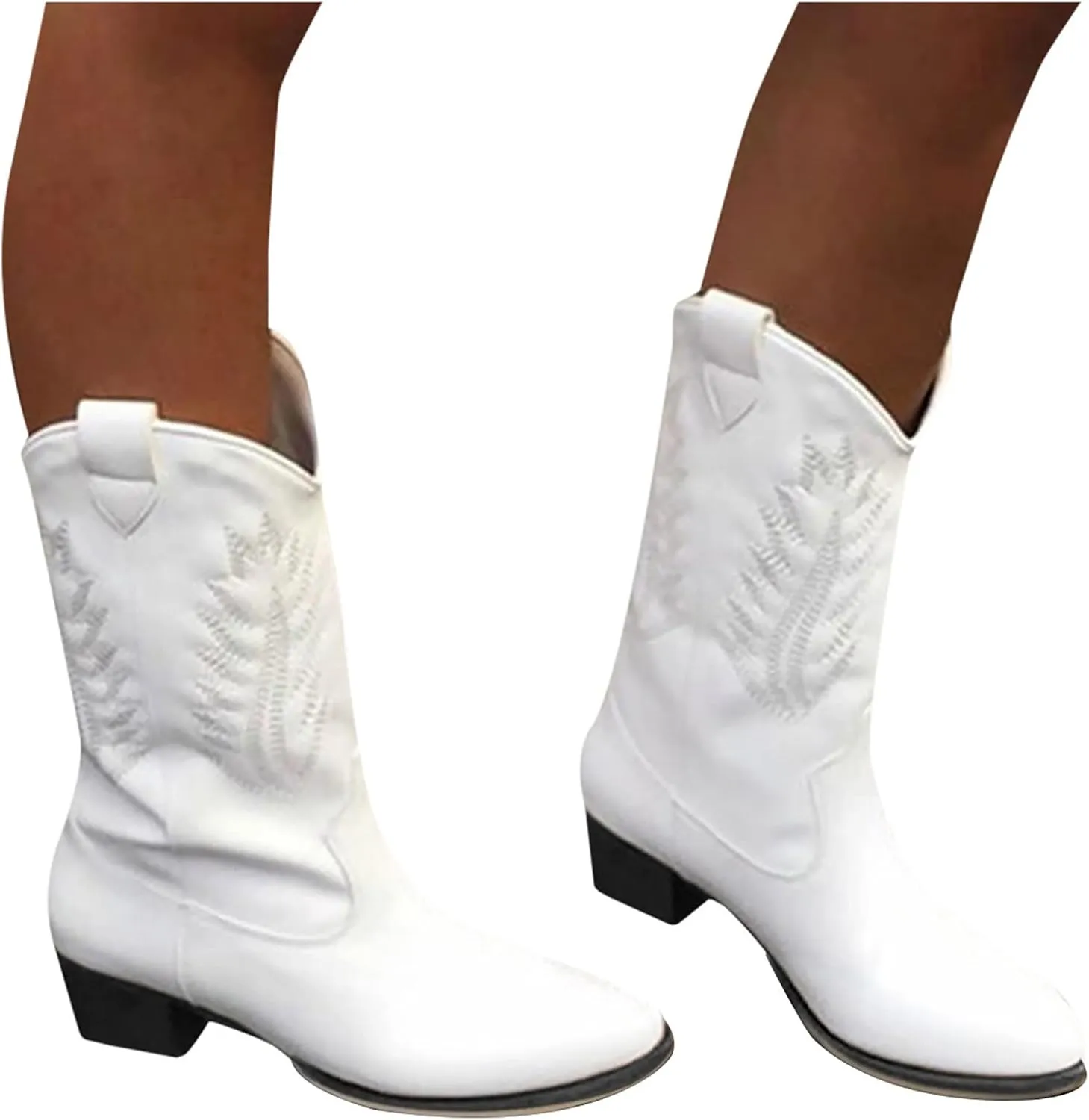 AMDBEL Wide Calf Boots for Women Low Heel Womens Fall Boots 2024 Western Cowboy Boots Embroidered Cowgirl Fashion Booties