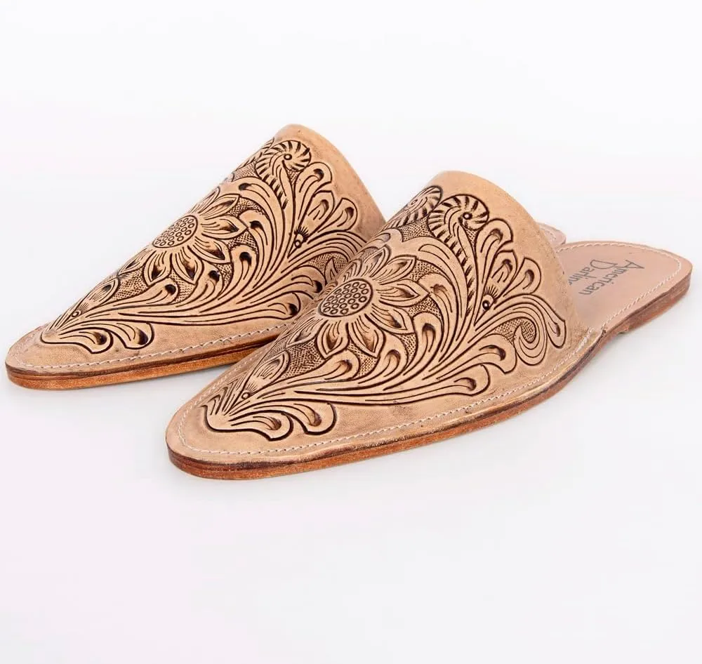 American Darling Floral Hand Curved Genuine Western Leather Flip Flop Sliper Loafer