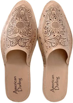 American Darling Floral Hand Curved Genuine Western Leather Flip Flop Sliper Loafer