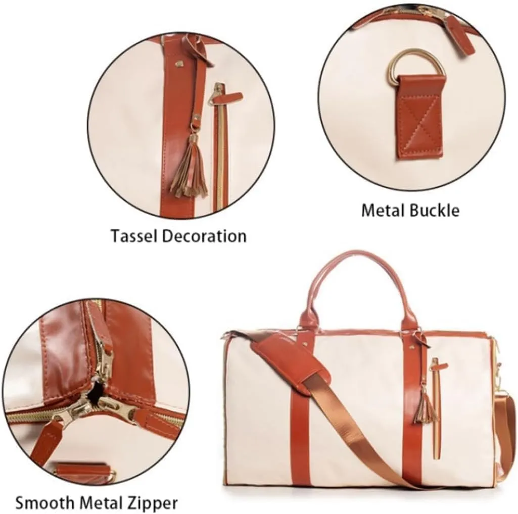 Anna Finds Travel Bag, Annafinds Foldable Travel Bag Carry On, 2 In 1 Convertible Large Pu Leather Waterproof Duffle Bag With Wheels (Orange)