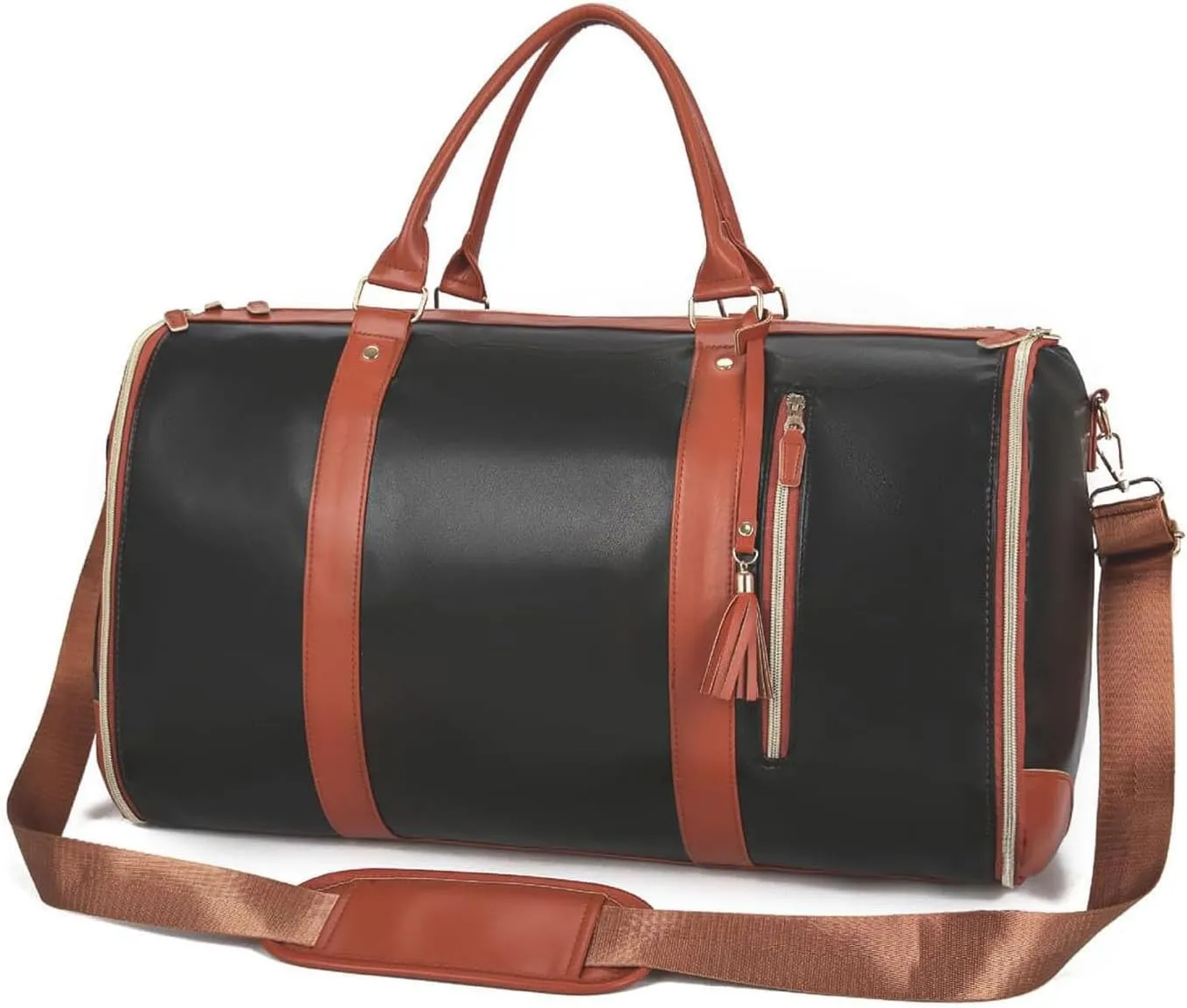 Anna Finds Travel Bag, Annafinds Foldable Travel Bag Carry On, 2 In 1 Convertible Large Pu Leather Waterproof Duffle Bag With Wheels (Orange)