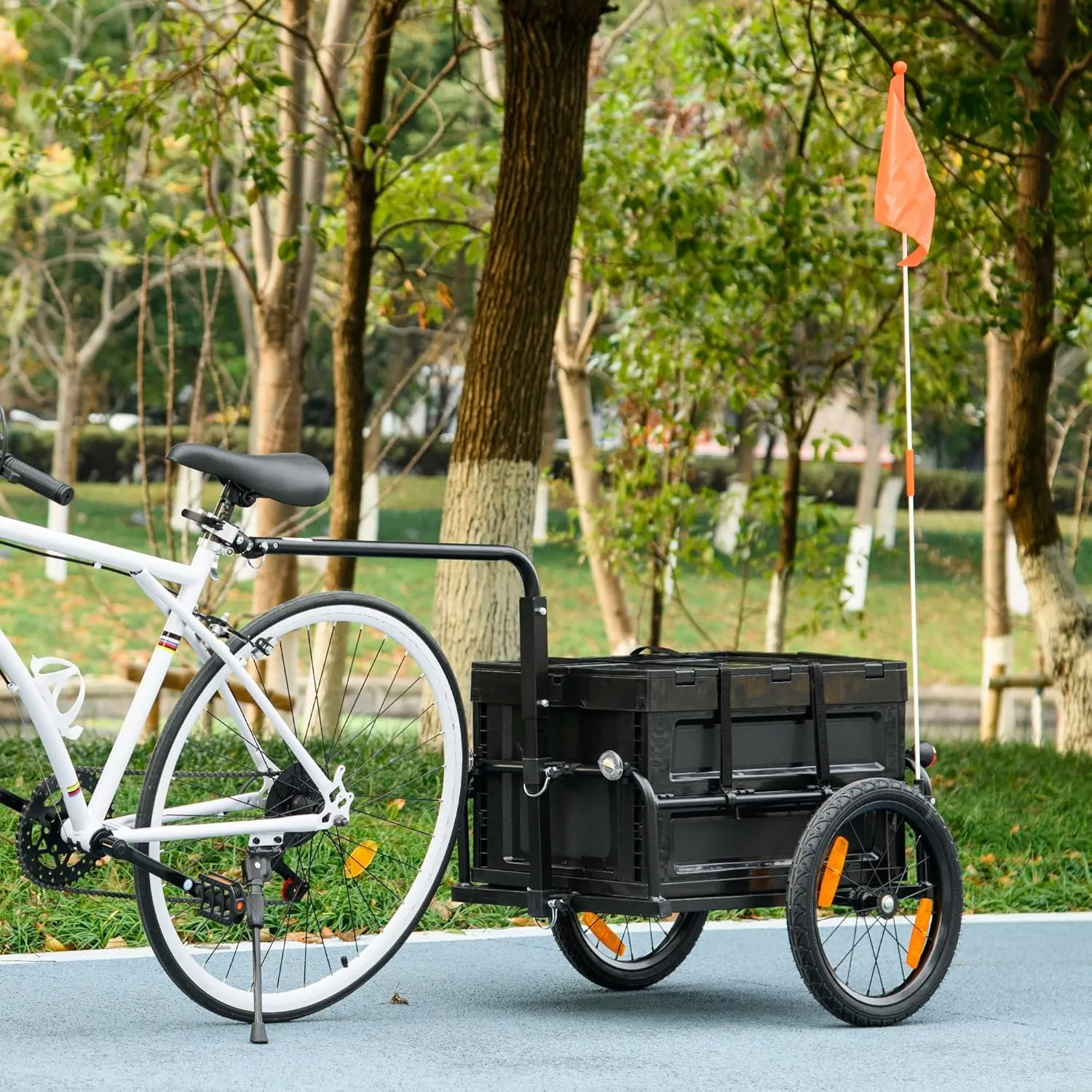 Aosom Bike Cargo Trailer, Bicycle Trailer Wagon Cart with Removable Storage Box, Folding Frame, Quick Release 16" Wheels and Safe Reflectors