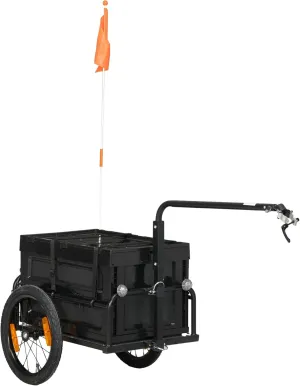 Aosom Bike Cargo Trailer, Bicycle Trailer Wagon Cart with Removable Storage Box, Folding Frame, Quick Release 16" Wheels and Safe Reflectors